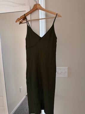 Topshop Olive Ribbed Slip Midi Dress